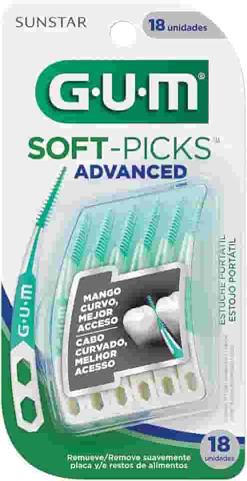 Soft Picks GUM Advanced, Palitos Interdentais Alongados, com estojo portátil, 18 unid., Gum, Roxo