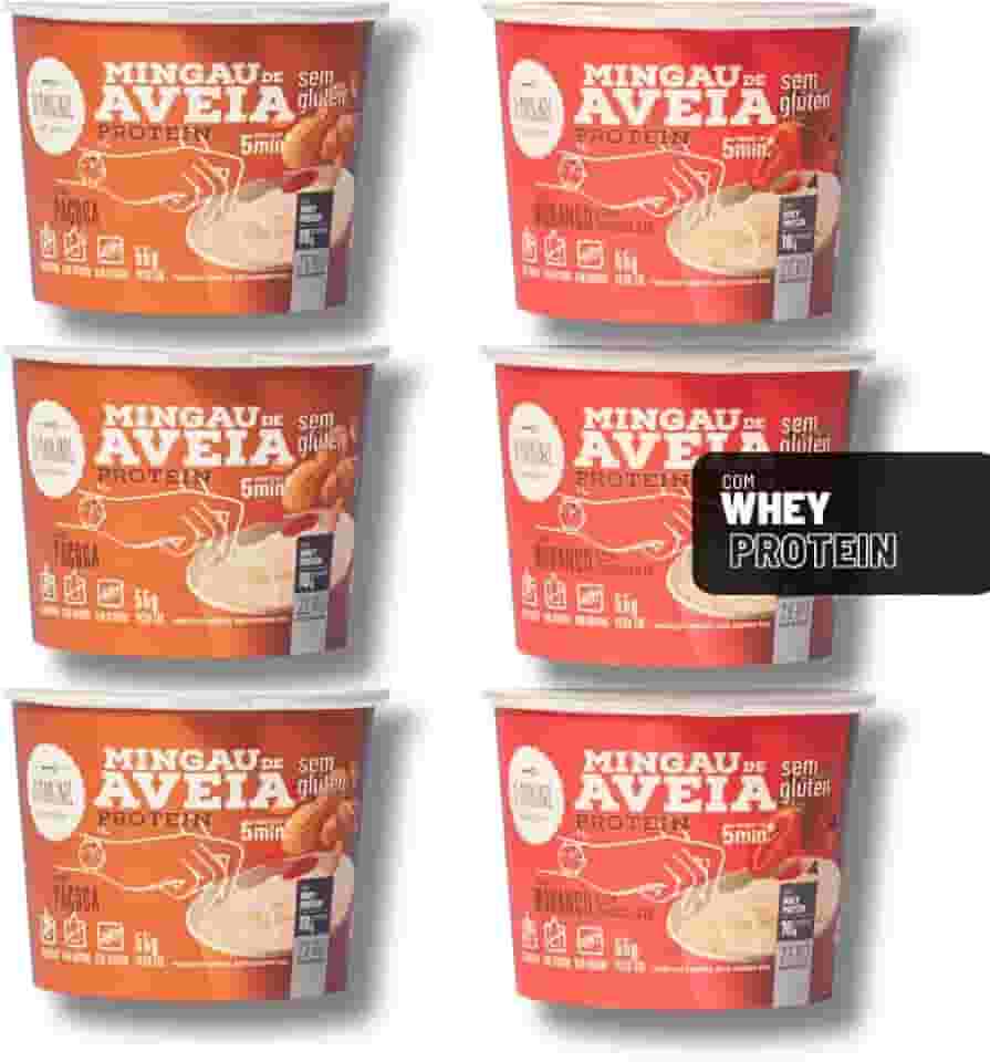 Mingau de Aveia Proteico Morango com Chocolate & Paçoca Sem Açúcar, Sem Glúten e Sem Lactose - 06 UNIDADES (pronto em 05 minutos)