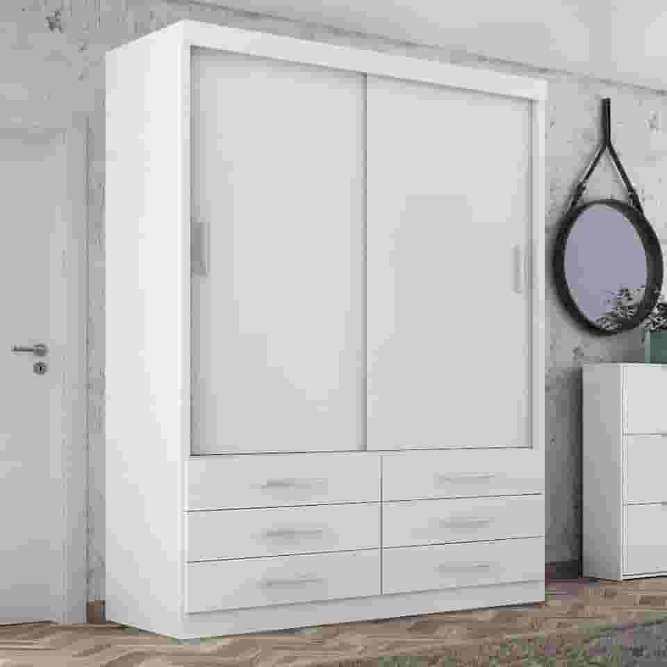 Guarda Roupa Solteiro Capri 2 Portas Correr 6 Gav Branco