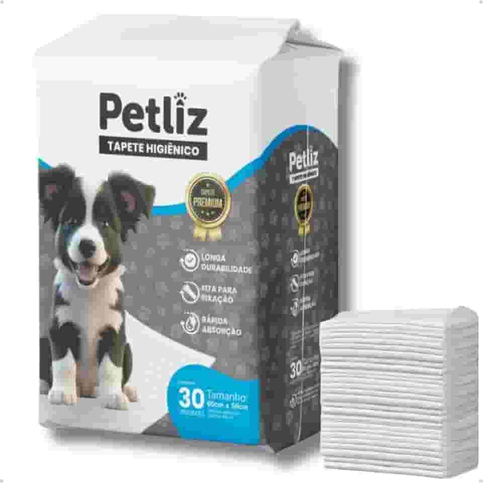 Tapete Higiênico 60cm x 50cm 30 Unidades para Cachorro Sanitário Super Absorvente Antivazamento Alta Absorção Descartável Premium Atrativo Petliz