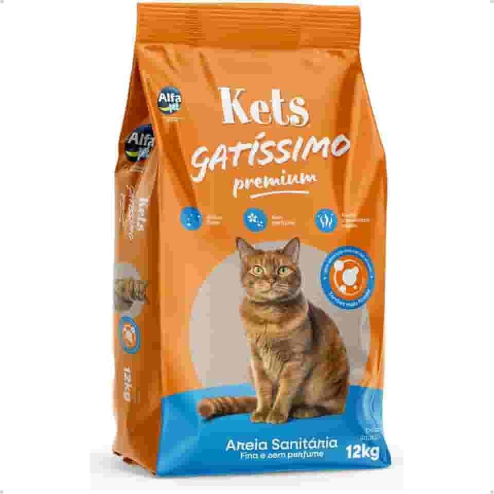 Areia Higiênica Sanitária Grão Fino Para Gatos 12kg Kets Gatissimo Sem Perfume Premium Natural Alfa Pet
