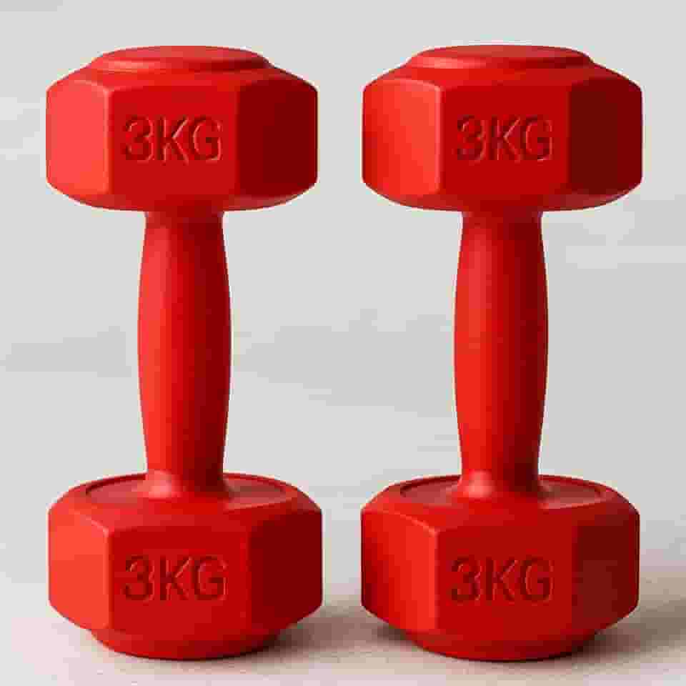 Par de Halteres Sextavados, 3kg Cada, Vermelho, para Musculação e Exercícios Físicos