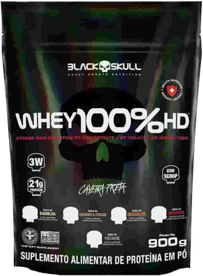 Refil Whey 100% Hd Chocolate 900G, Black Skull