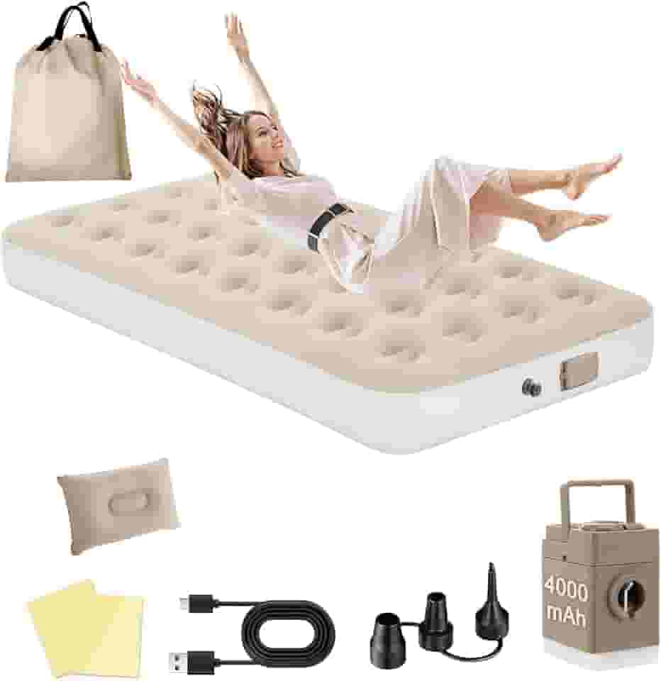 Colchão Inflável de Ar Queen Individual,190cm×95cm×25cm, 2025 NEW Actualizar a Qualidade, com Bomba Rápida Inflação/Deflação, Terno Comfort, Camping, Viagem, Portátil Impermeável