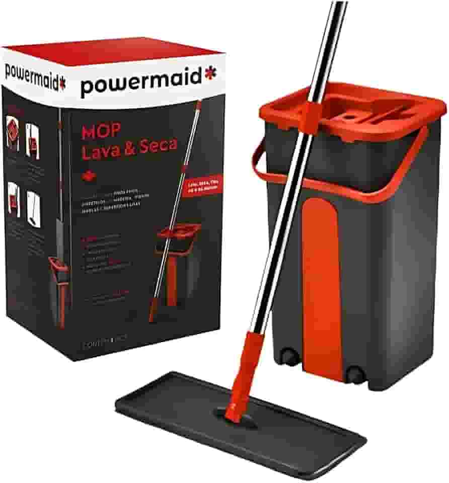Mop Limpeza com Balde Lava e Seca Mopi Flat, Refil de Microfibra, Balde 5 Litros | Esfregao de Limpeza