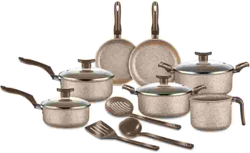 Jogo de Panelas 10 Peças Bianco Antiaderente com Tampa de Vidro