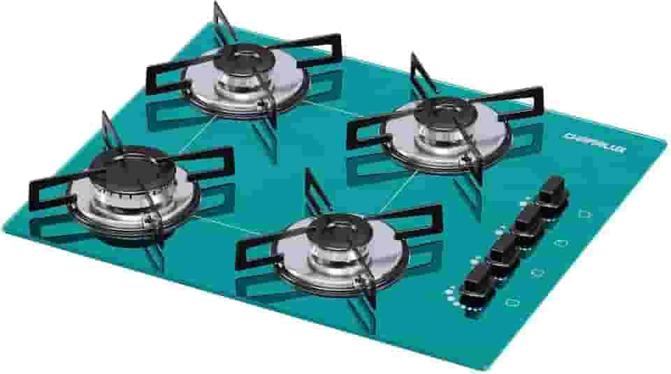 Cooktop 4 bocas Chamalux ultra chama Bivolt Gás Natural Trempe de Chapa Verde