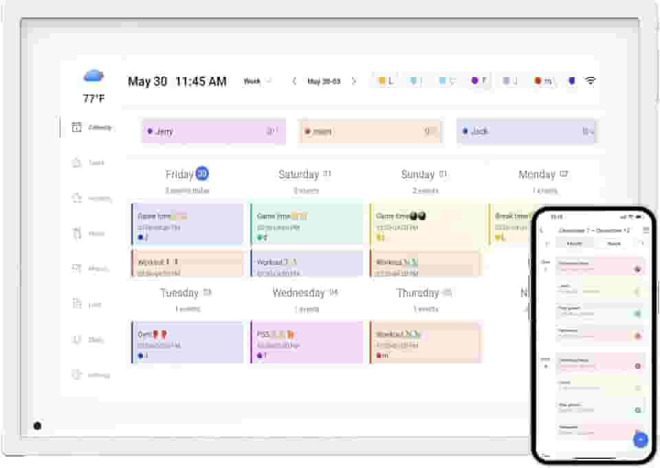 Agenda digital inteligente de 10,1 polegadas e tabela de tarefas, tela sensível ao toque IPS HD, planejador familiar inteligente, moldura digital para agendamento perfeito - compartilhe fotos/vídeos