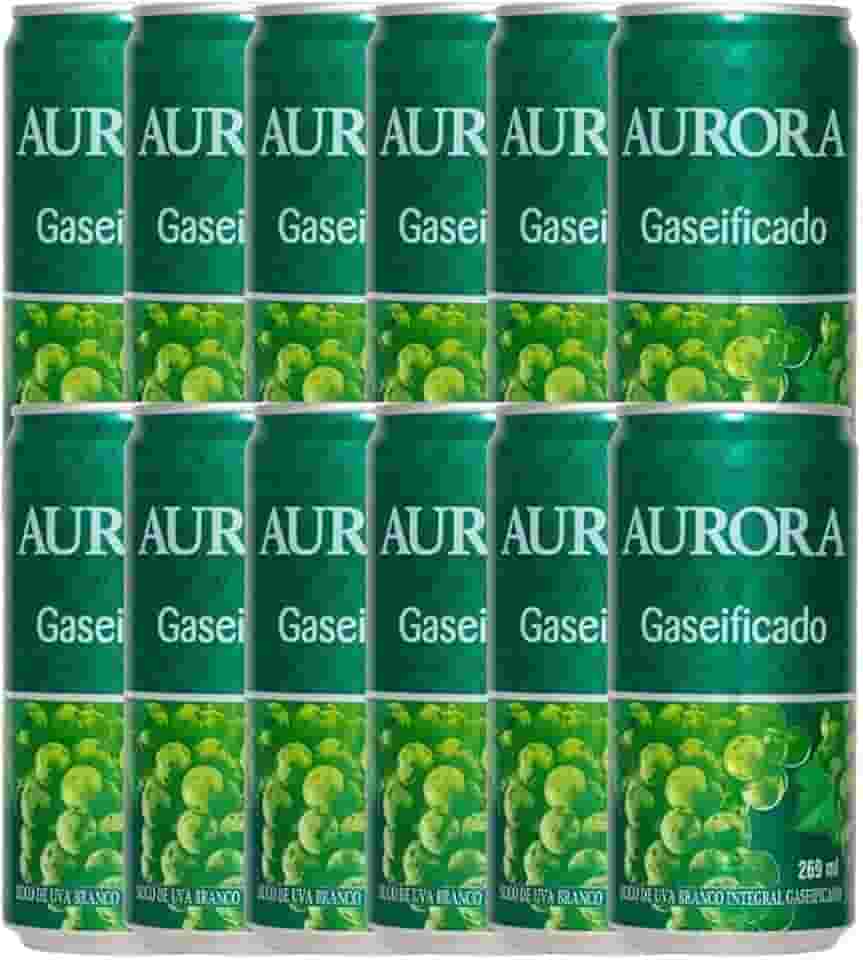 Suco de Uva Gaseificado Aurora: Lata de 269 ml Combo com 12 Unidades, Bebida Refrescante e Sem Conservantes, Baixo em Sódio (269ml, Uva branco)