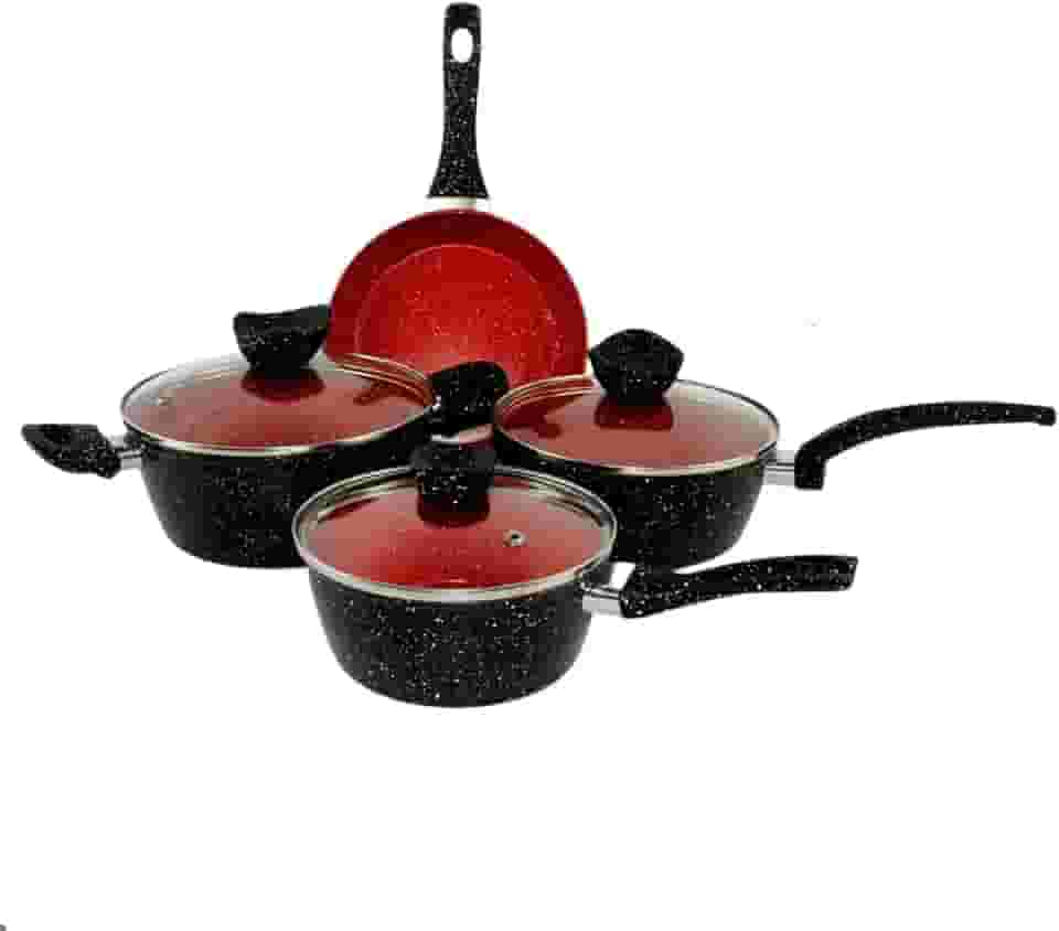 Conjunto de Panelas Antiaderente, 4 Peças, Fundo Triplo de Indução: Compatível com todos os tipos de fogão, Tampas de Vidro, Serve em Fogão de Indução