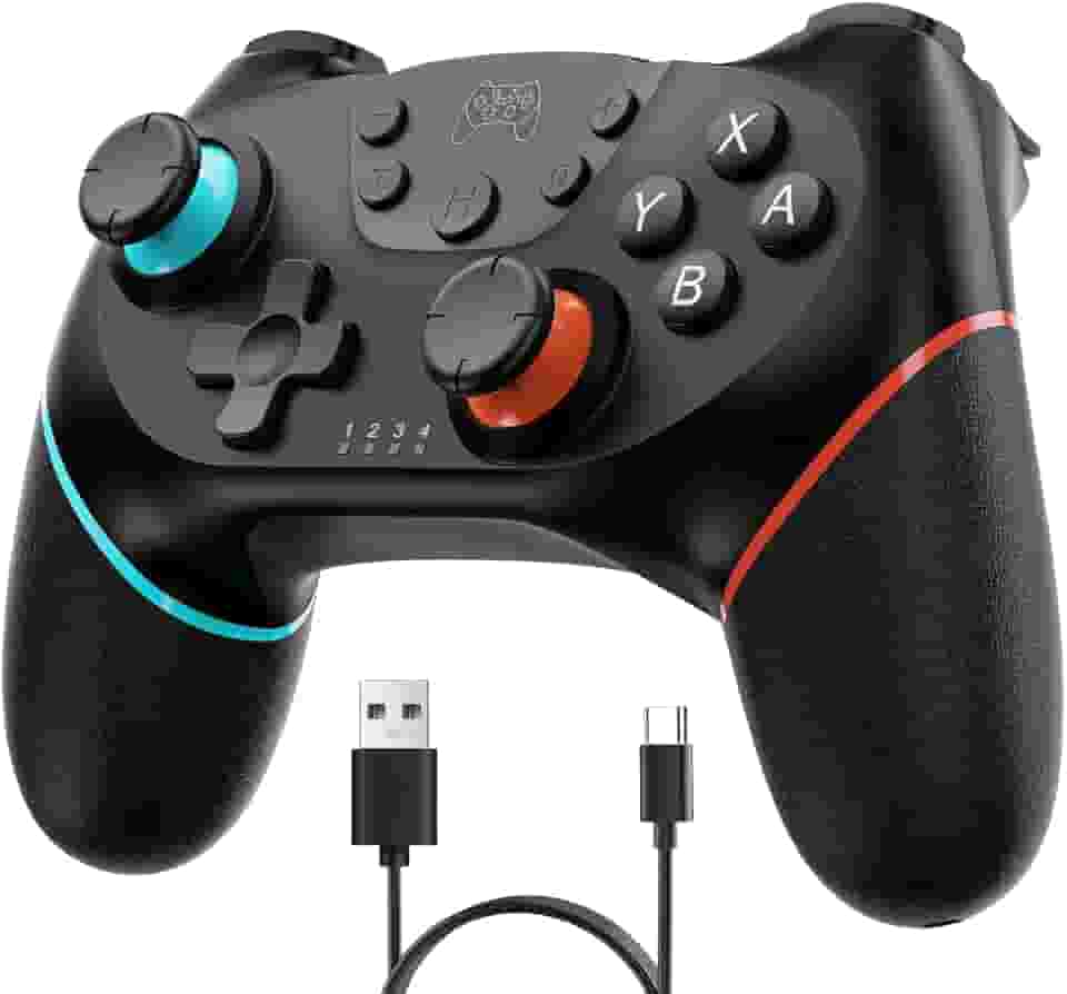 Controle Pro Wireless para Switch/Lite/OLED - Bluetooth, 6 Eixos, Turbo, Vibração, Motion, Despertar, Captura, PC/Android, Bateria Recarregável,Joystick Confortável- Preto