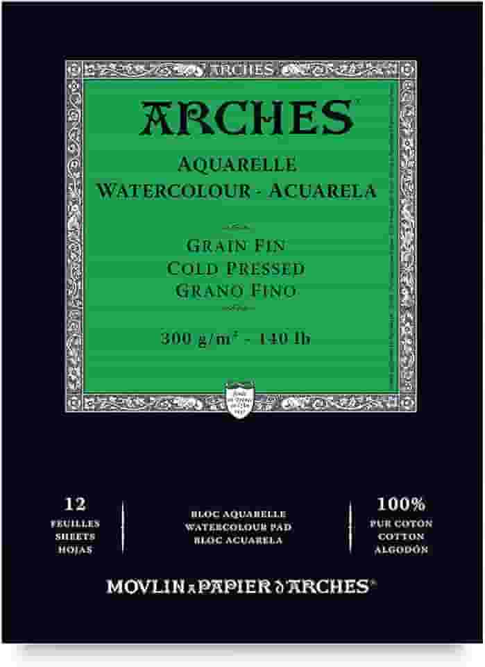 ARCHES Aquarelle 300 g/m² Grão Fino Branco Natural Bloco 14,8x21 12 Folhas.