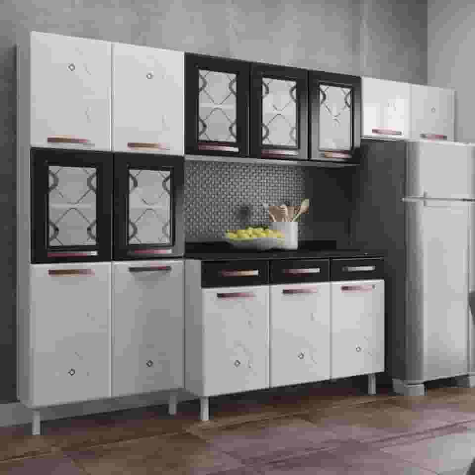 Cozinha Completa 14 Portas 2 Gavetas 5 Vidros Mirage New Telasul Preto
