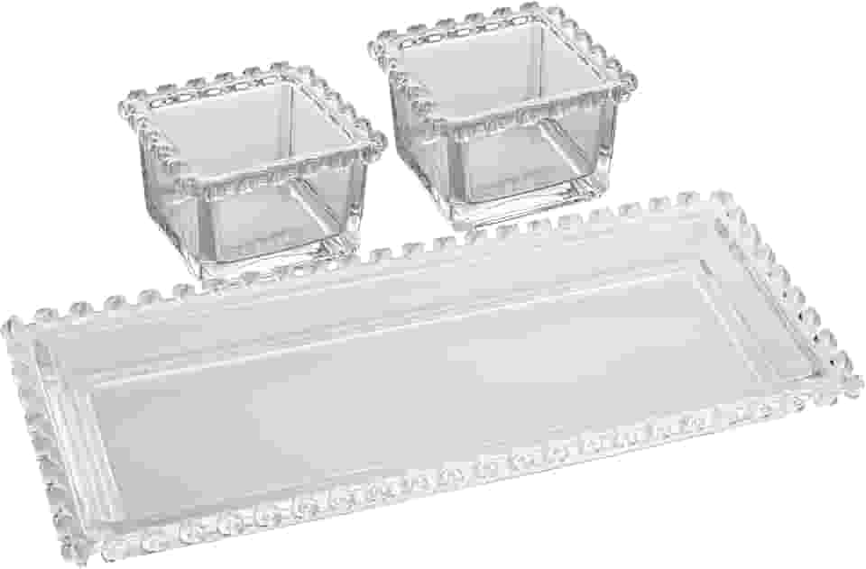 LYOR - Conjunto 1 Travessa com 3 Bowls Coração Cristal
