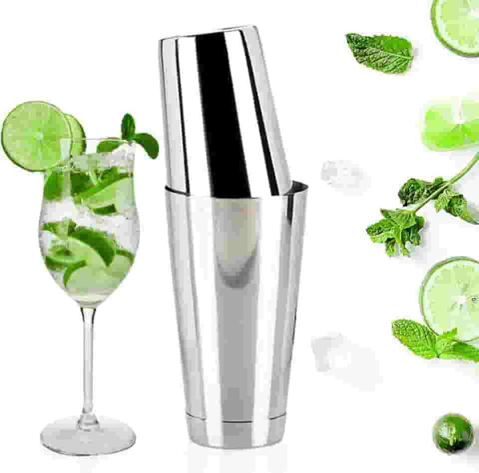 Coqueteleira Tipo Boston Premium 5 Itens Dosador Colher Socador Coador Strainer Inox Bartender (1 COQUETELEIRA BOSTON)