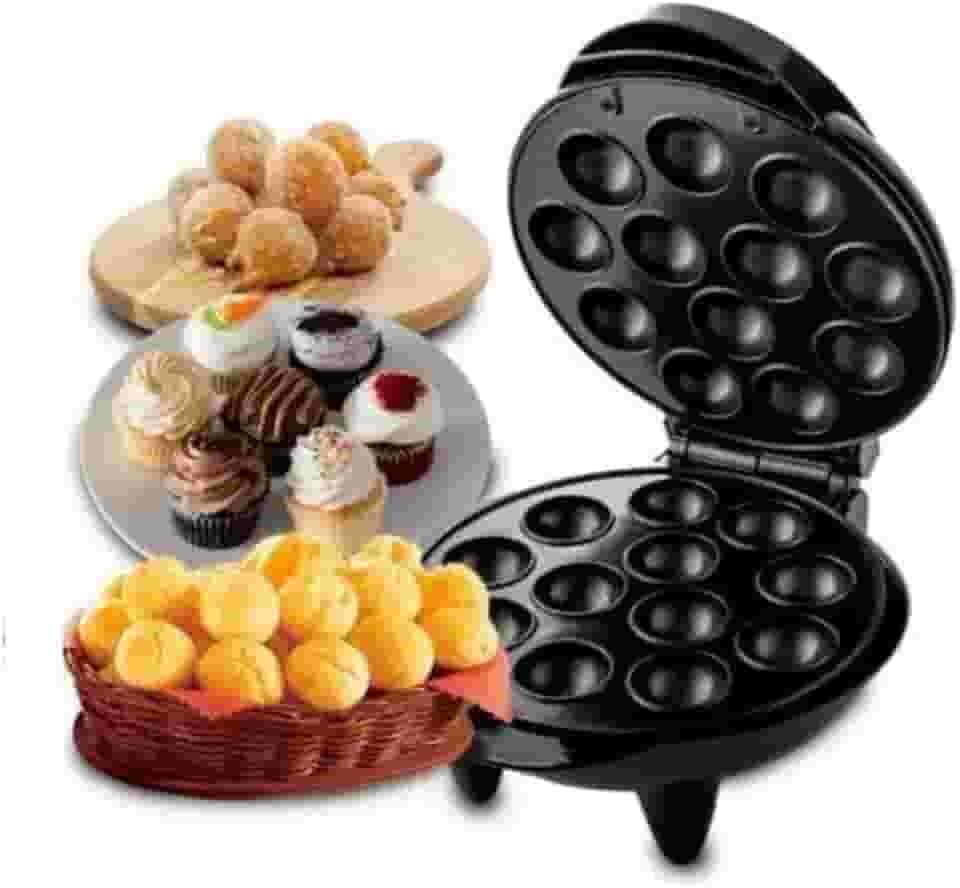 Máquina de Cake Pop Antiaderente 12 Bolinhos – (110V ou 200V) Prepare Bolinhos, Pão de Queijo e Cake Pops com Facilidade e Rapidez – 1000W, Design Compacto, Trava de Segurança e Luz Indicadora (220V)