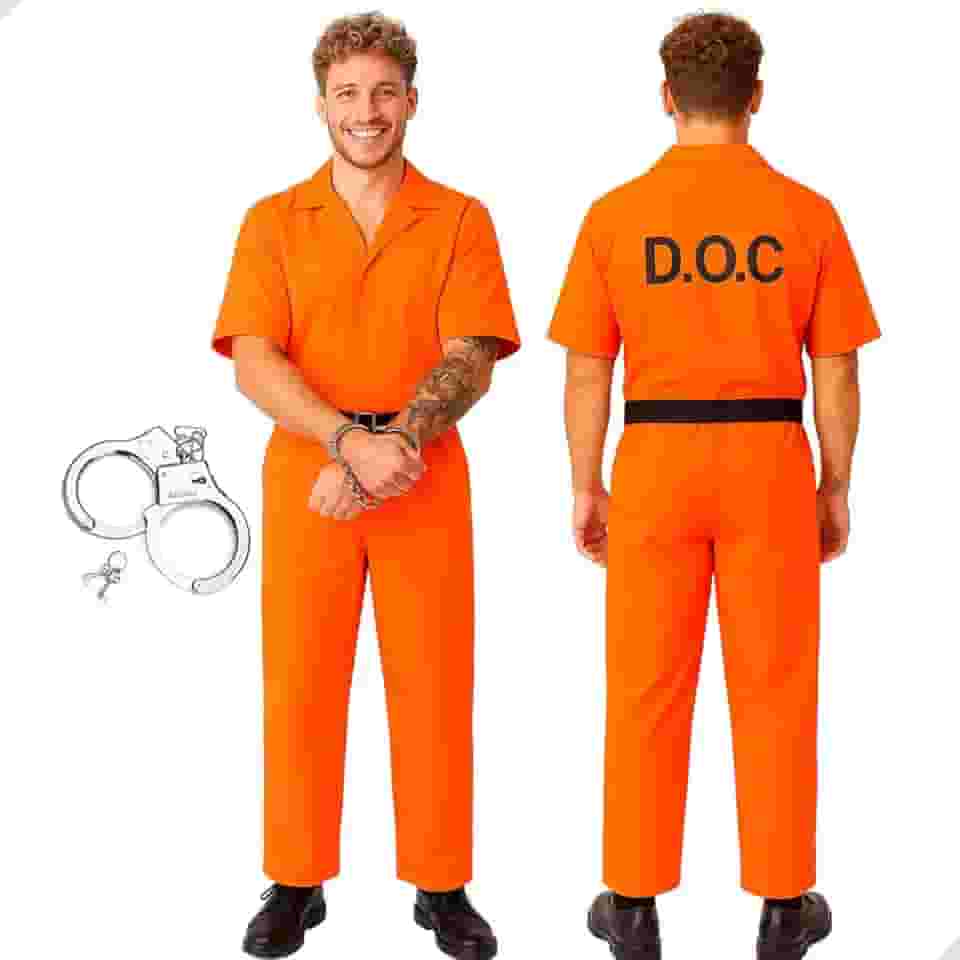 Fantasia de prisioneiro para adultos, Unissex Homens e Mulheres, laranja, prisão, presidiário, Halloween, cosplay, roupa feminina e Masculina Laranja
