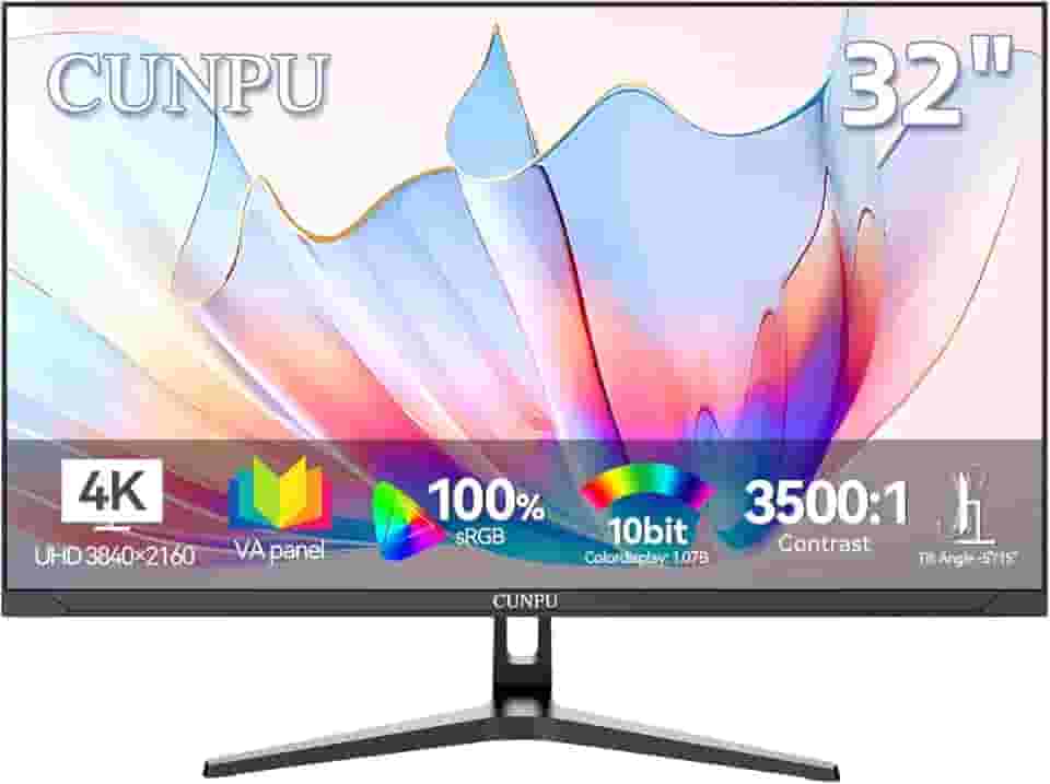 Monitor de computador 4K UHD de 32 polegadas (3840 x 2160), painel VA, sRGB 100%, cor 1,07B, proporção de contraste 3500:1, VESA 75 x 75 mm, PIP/PBP, HDMI, porta de exibição, cuidados com os