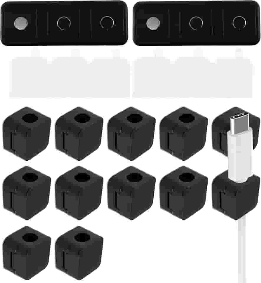 Pacote com 12 clipes magnéticos para cabos, organizador de cabo magnético compacto, organizador de cabos magnético prático, suporte de cabo magnético estável para casa, escritório, carro, parede, mesa