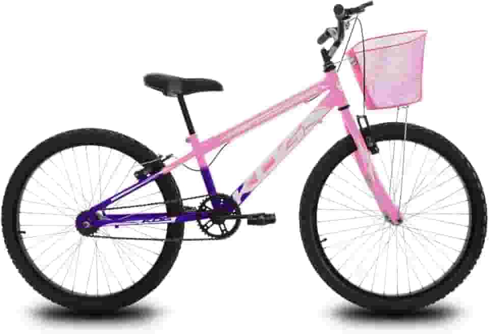 Bicicleta Infantil Aro 24 Feminina KOG Sem Marchas com Cestinhas Freio V-Brake Aros em Aluminio