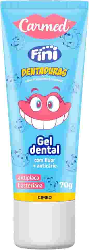 Carmed Fini Dentaduras Gel Dental com Flúor Sabor Framboesa e Morango 70g