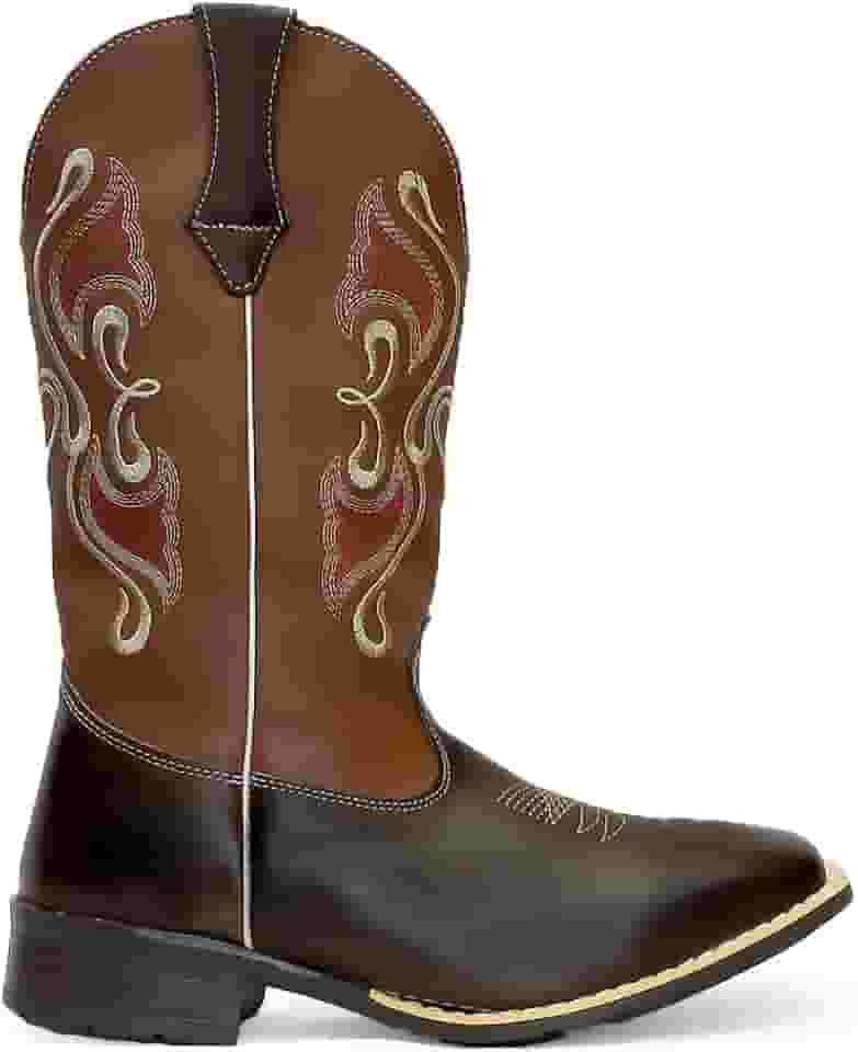 Bota Texana Feminina Adulto em Couro Bico Quadrado cano longo Bordado Kapell