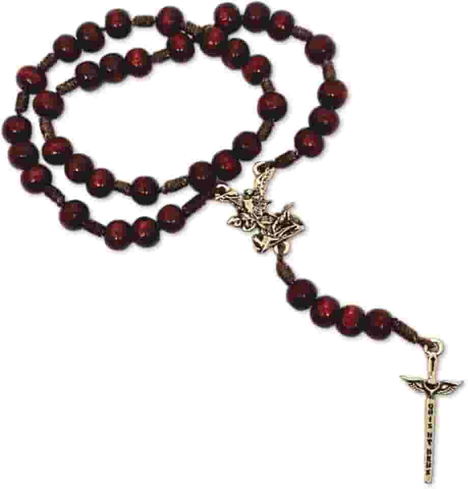 Terço São Miguel Arcanjo Com Novena Guia Impresso Em Madeira Espada Do Combate