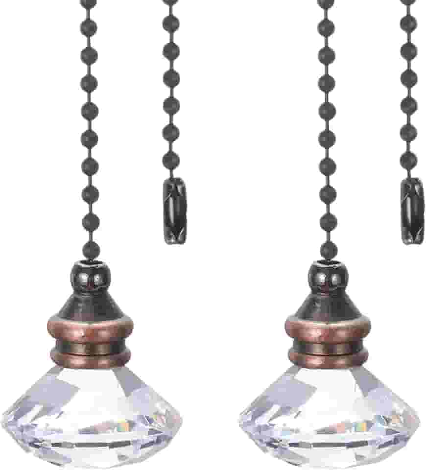 Corrente de puxar para ventilador de teto, pacote com 2 unidades de 30,5 cm com pingente de diamante decorativo, extensor, cordão de extensão para ventiladores de teto, lâmpada de luz, transparente