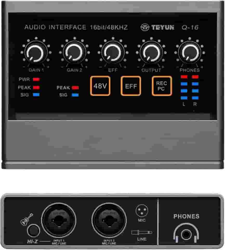 Profissional Placa de Som Audio,Bluetooth MP3 Entrada para computador 48V Phantom Power Estéreo DJ Studio Streaming (Q-16)