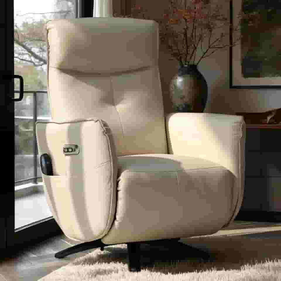 Poltrona de Massagem Reclinável Elétrica com Aquecimento Bravinni L07 Couríssimo Bege - Lyam Decor