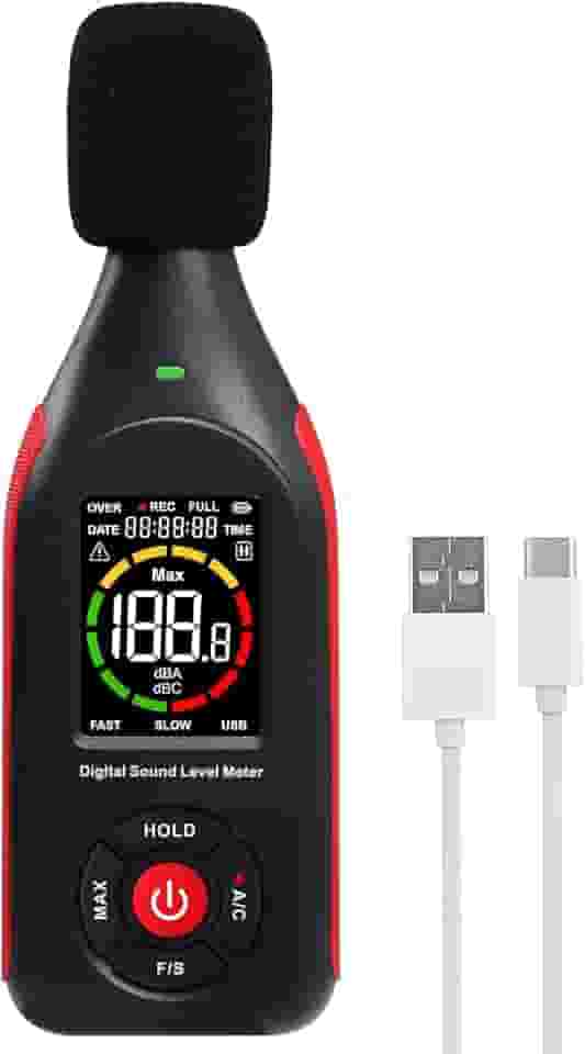 Decibel Meter Data Logger Medidor De Nível De Som Digital Com 31.000 Registros De Dados E Exportação De Dados Usb, Gravador De Decibelímetro De Som Recarregável, A/C Weighted Max Data Hold F