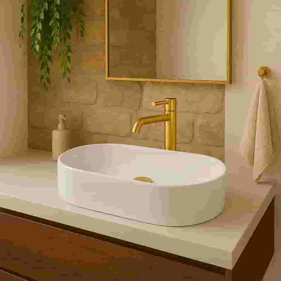 Cuba Pia de Apoio Sobrepor Oval 43x25 Branca Banheiro Lavabo Beltempo BT-2030