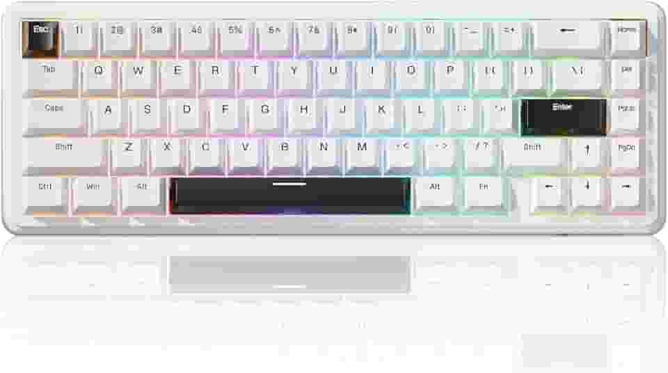 ATTACK SHARK X65 HE com fio,interruptor magnético de gatilho rápido,65%,teclado mecânico para jogos, efeito Hall RGB Hot Swap,atuação ajustável,taxa de pesquisa de 8 KHZ,teclas PBT,Win/Mac(Branco)