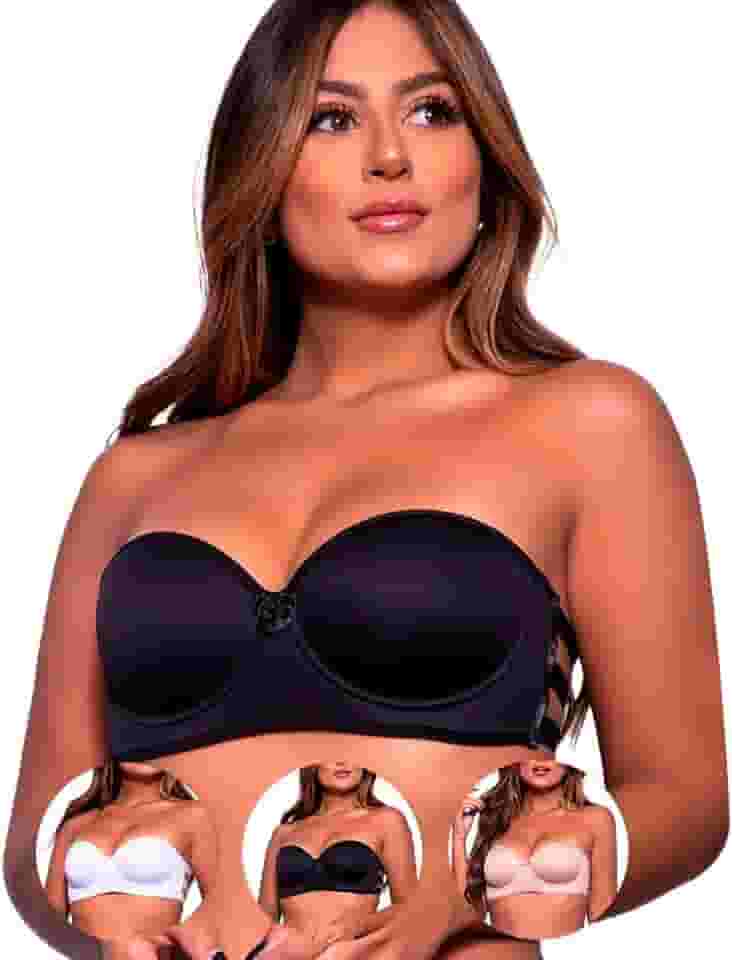 ART ÍNTIMA - Kit 03 Sutiãs com Bojo Tomara Que Caia Com Tiras nas Costas - Sem Alças - Não Marca na Roupa - Moda Íntima - Sustentação Perfeita - Confortável & Resistente