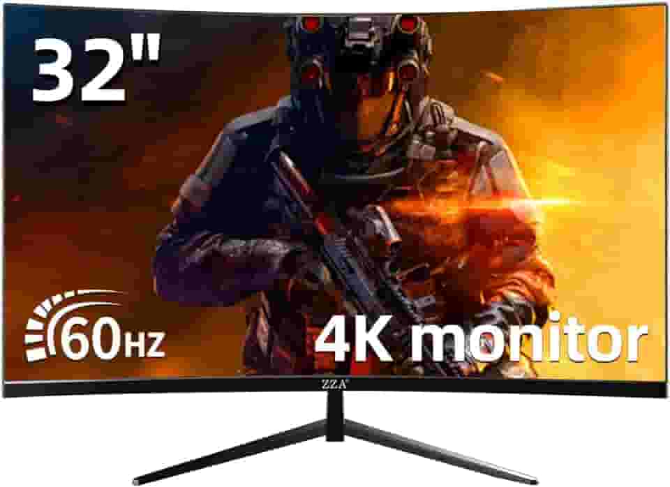 ZZA - Monitor de jogos curvo de 32 polegadas, tela VA 60Hz 4K UHD (3840 x 2160P), 3000R, monitor de computador, compatível com AMD Freesync, 120% sRGB, instalações integradas para