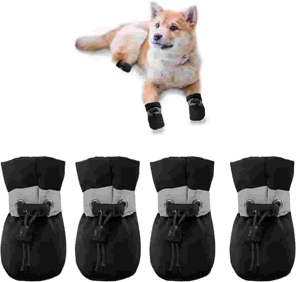 YAODHAOD Sapatos de cachorro para pavimento quente, sola antiderrapante para cães e protetor de pata para o verão, botas refletivas para cães pequenos e médios, uso interno 4 peças (preto, tamanho: 2)