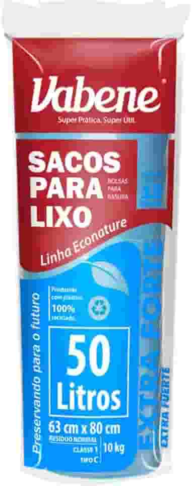 Saco para Lixo, 50 Litros, Azul, 63x80 cm, 40 Micras, Vabene