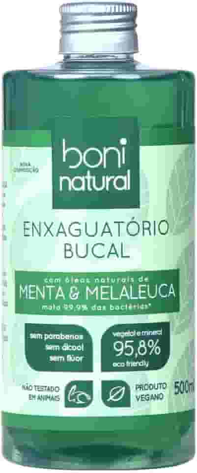 Enxaguante Bucal Natural e Vegano, Sem Flúor, Zero Álcool, Sem Parabeno, Menta e Melaleuca, Boni Natural, Verde, 500ml
