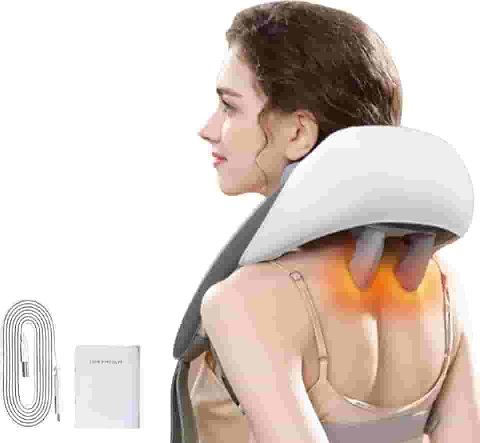 Massageador Shiatsu Goletsure para Pescoço e Ombros com Calor – Alívio Instantâneo de Tensões Musculares, Design Ergonômico 5D, Ideal para Casa e Escritório (Cinza)