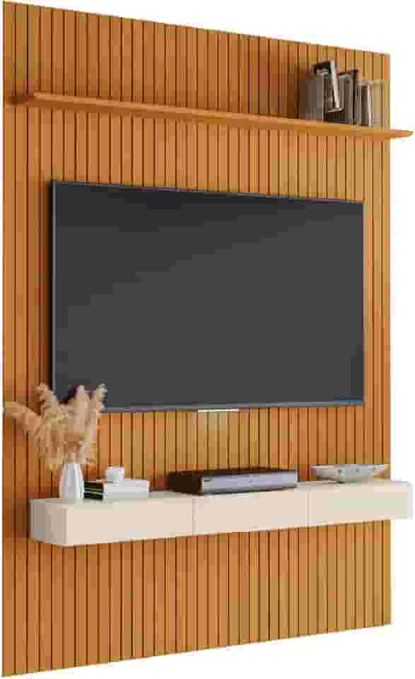 Painel para Tv até 55 Polegadas 1,39x2,40m Ripado com Nicho Arbo Cedro/off White Edn