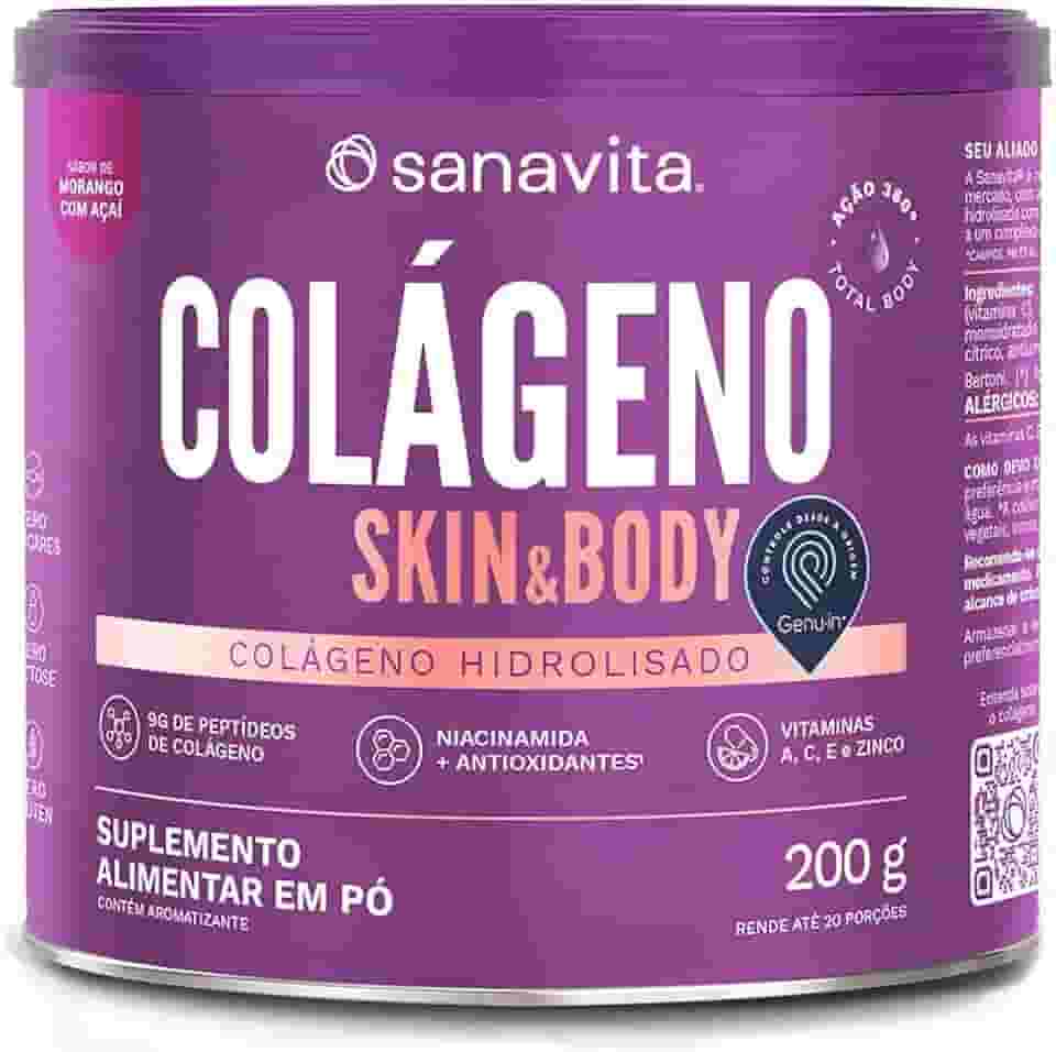 Sanavita Colágeno Skin - Suporte para Pele - Morango com Açaí - 200g
