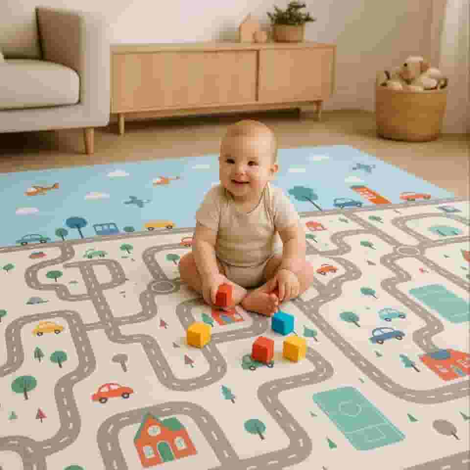 Tapete Tatame Infantil Dobrável 2x1,5m Emborrachado Dupla Face 6mm Antiderrapante Bebê Atividades Educativas Macio Impermeável Colorido Tapetinho Criança Reversível Leve com Bolsa (Pista)