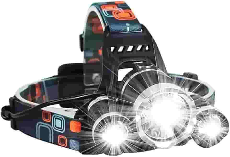 Lanterna de Cabeça Led Recarregável USB com Luz Potente Tripla 4 Modos de Iluminação Ajustável para Corrida Ciclismo Acampamento Trilha Pesca