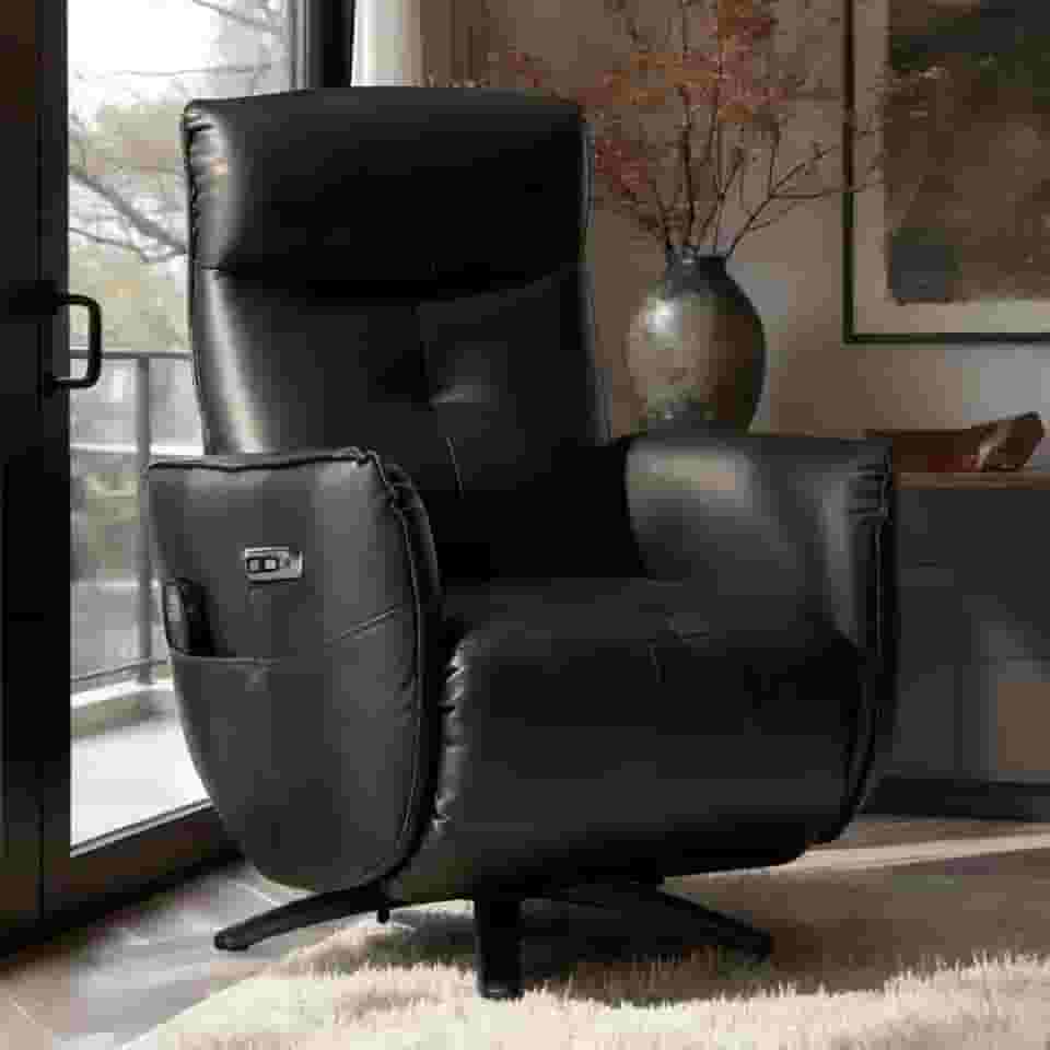 Poltrona de Massagem Reclinável Elétrica com Aquecimento Bravinni L07 Couríssimo Preto - Lyam Decor