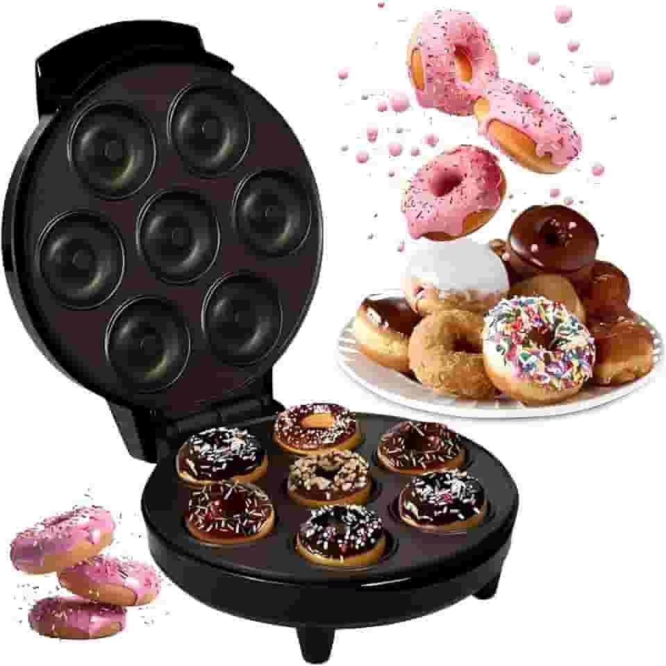 Mini Máquina de Donuts, Rosquinhas e Pão De Queijo Elétrica. Capacidade Para 7 Moldes, Revestimento Antiaderente, Fácil De Limpar E Transportar 110V Preto Branco ou Vermelho (CORES SORTIDAS) FONSES