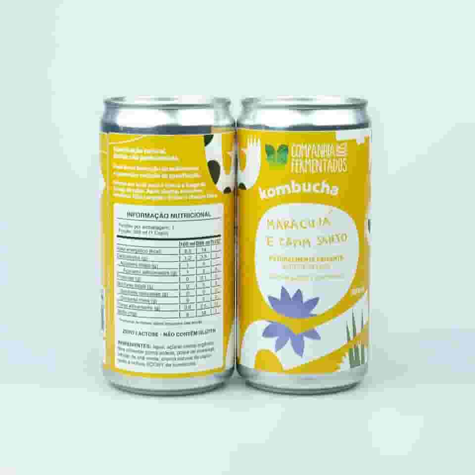 Kombucha de maracujá com capim santo; gaseificação natural/lata 269 ml