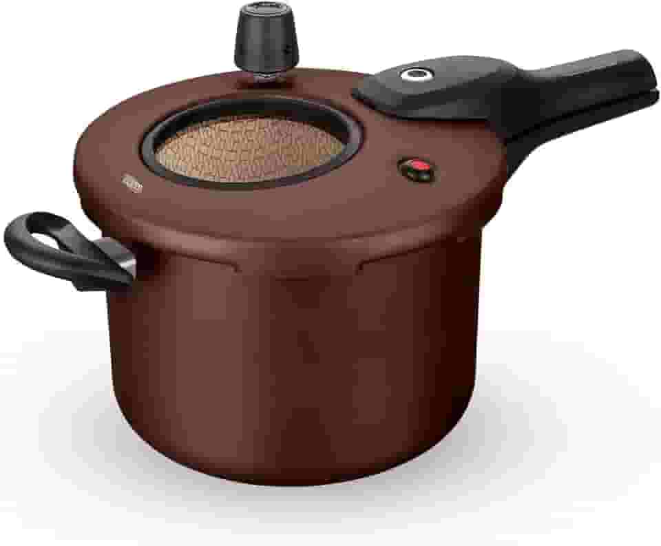 MTA - Panela de Pressão com Visor de Vidro e Fechamento Externo em Alumínio com Antiaderente, Capacidade de 4,5L, nº 20, Cor Chocolate, Linha Visor.