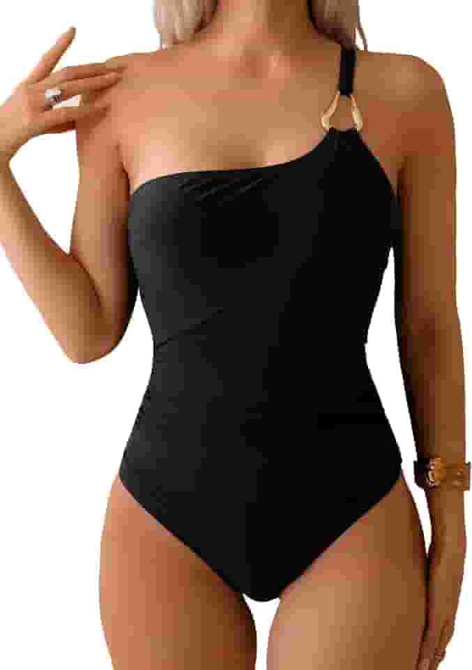 Maiô feminino com controle de barriga, um ombro, alça ajustável