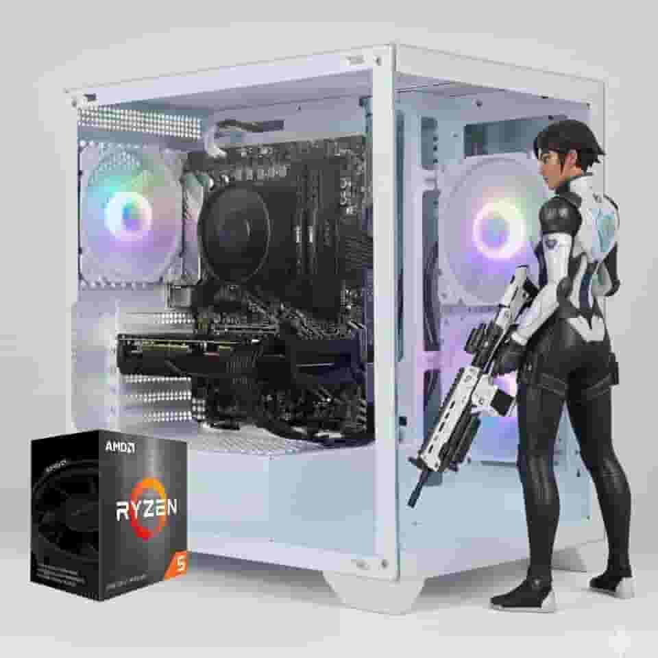PC Gamer Aquario Branco Ryzen 5 5500, 16 GB DDR4, SSD NVMe 1 TB, RTX 3050 6 GB