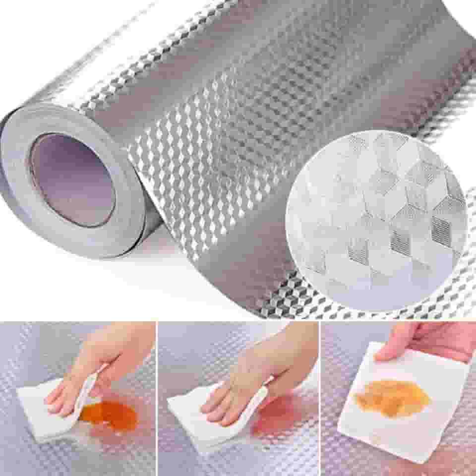 Manta Impermeável Anti Gordura Adesiva Alumínio Forro Armário Gaveta Cozinha Banheiro Á Prova De Óleo 2 Metros